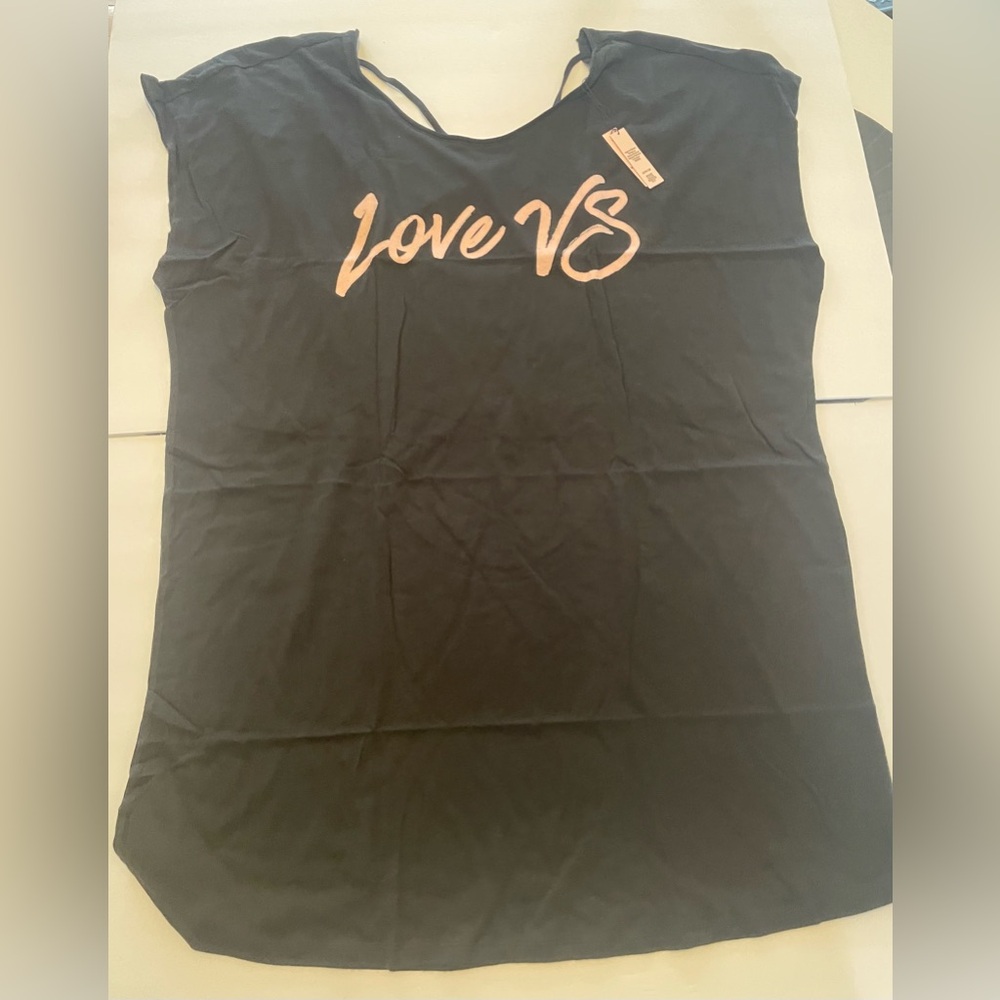 Victoria's Secret Black Night Shirt Tee with Pink 'Love VS' Design